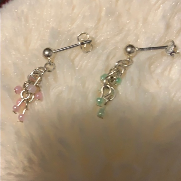 Vintage Pink and green pierced earrings - Picture 4 of 9